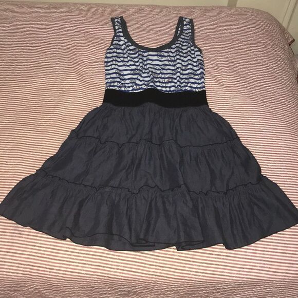 🌻Mini blue floral spring/autumn casual dress striped French Parisian - Picture 1 of 9